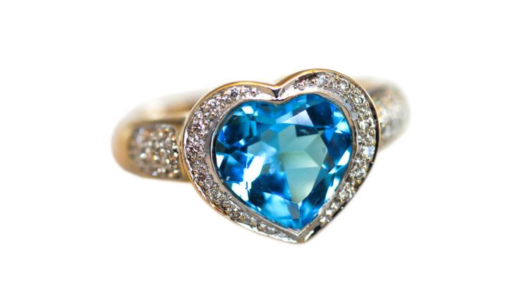 Lovebox ring set with a Swiss blue topaz and diamonds from Baroque Rocks. (Baroque Rocks)