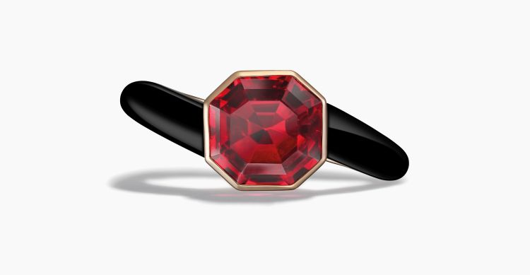 Giorgio B ring in 18-karat rose gold and black ceramic with an octagon-cut, 3.23-carat spinel. (Giorgio B) 