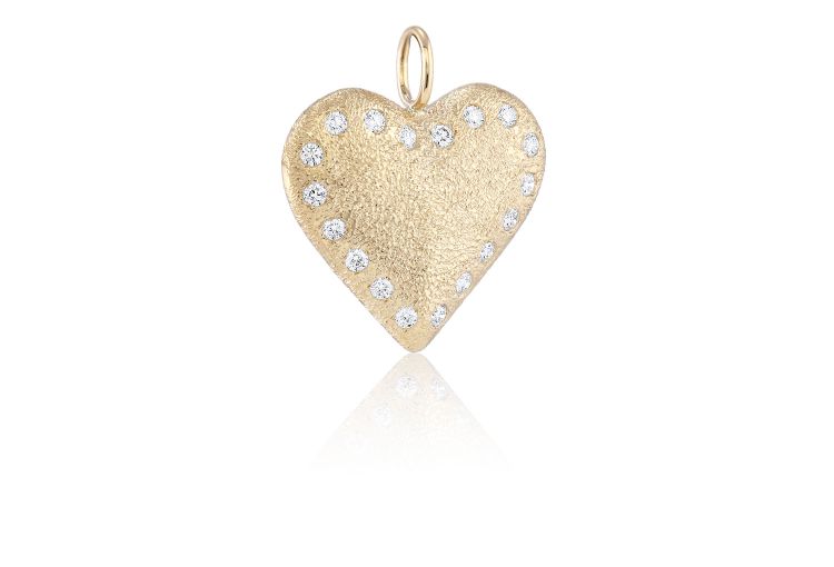 Imperfect Grace Lubov diamond heart charm in 14-karat yellow gold with signature luster finish. 