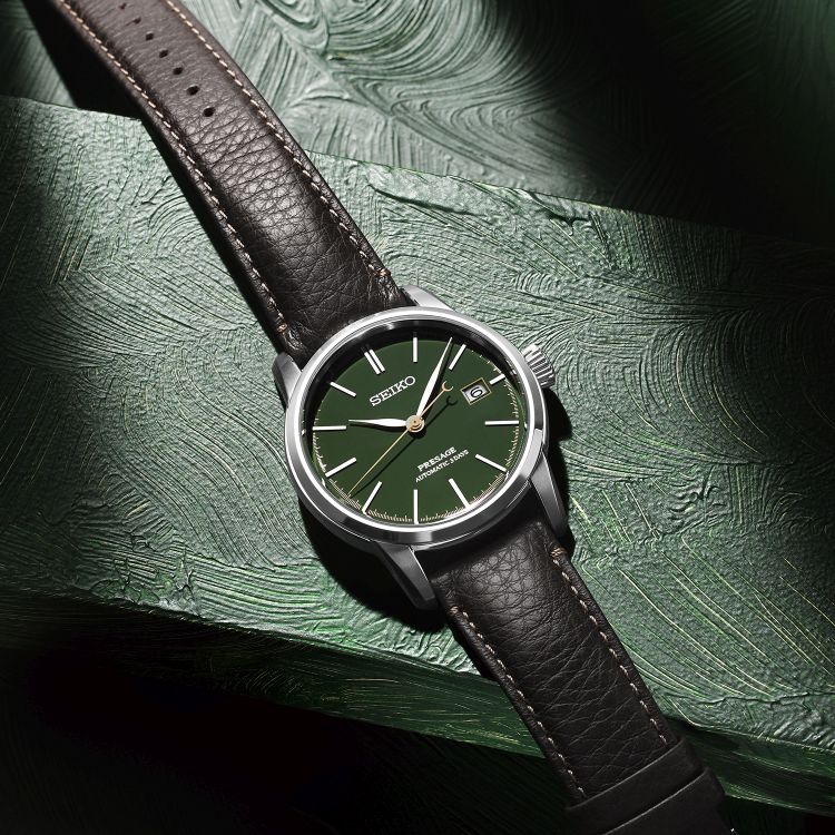 Seiko Natural Green Urushi lacquered watch from the Presage Craftsmanship series. (Seiko) 