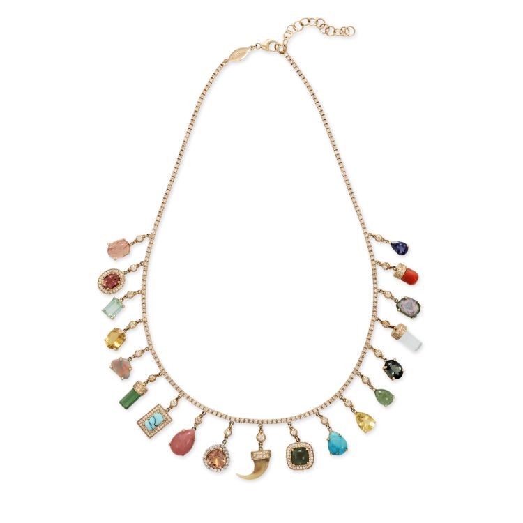 Pave charms shaker twiggy diamond necklace with gemstones. (Jacquie Aiche)